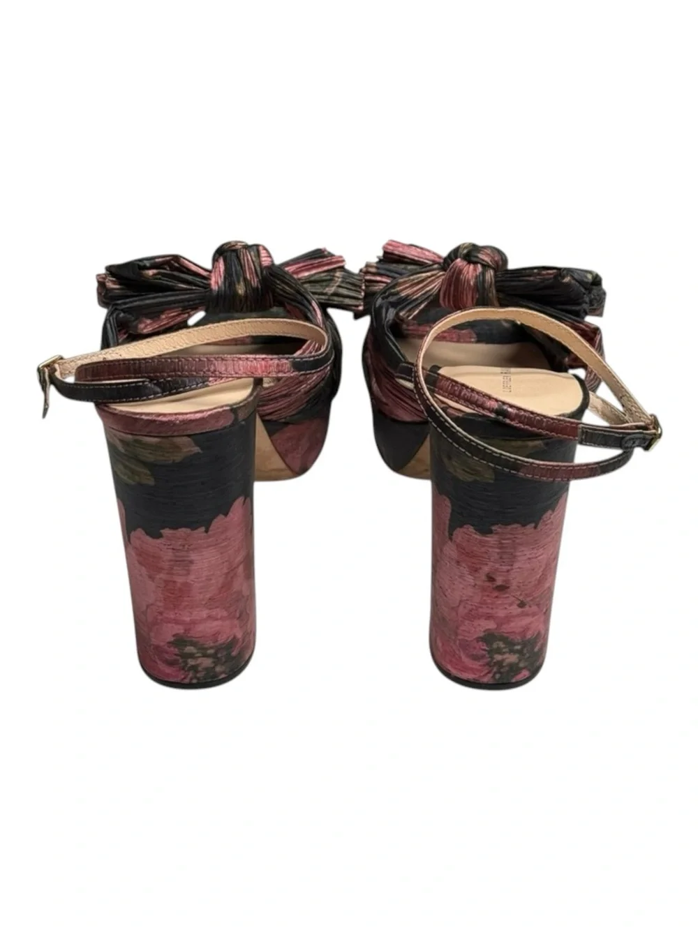 Loeffler Randall ✿ Natalia Pleated Knot Platform Heel Sandal ✿ Metal Floral ✿ 9M